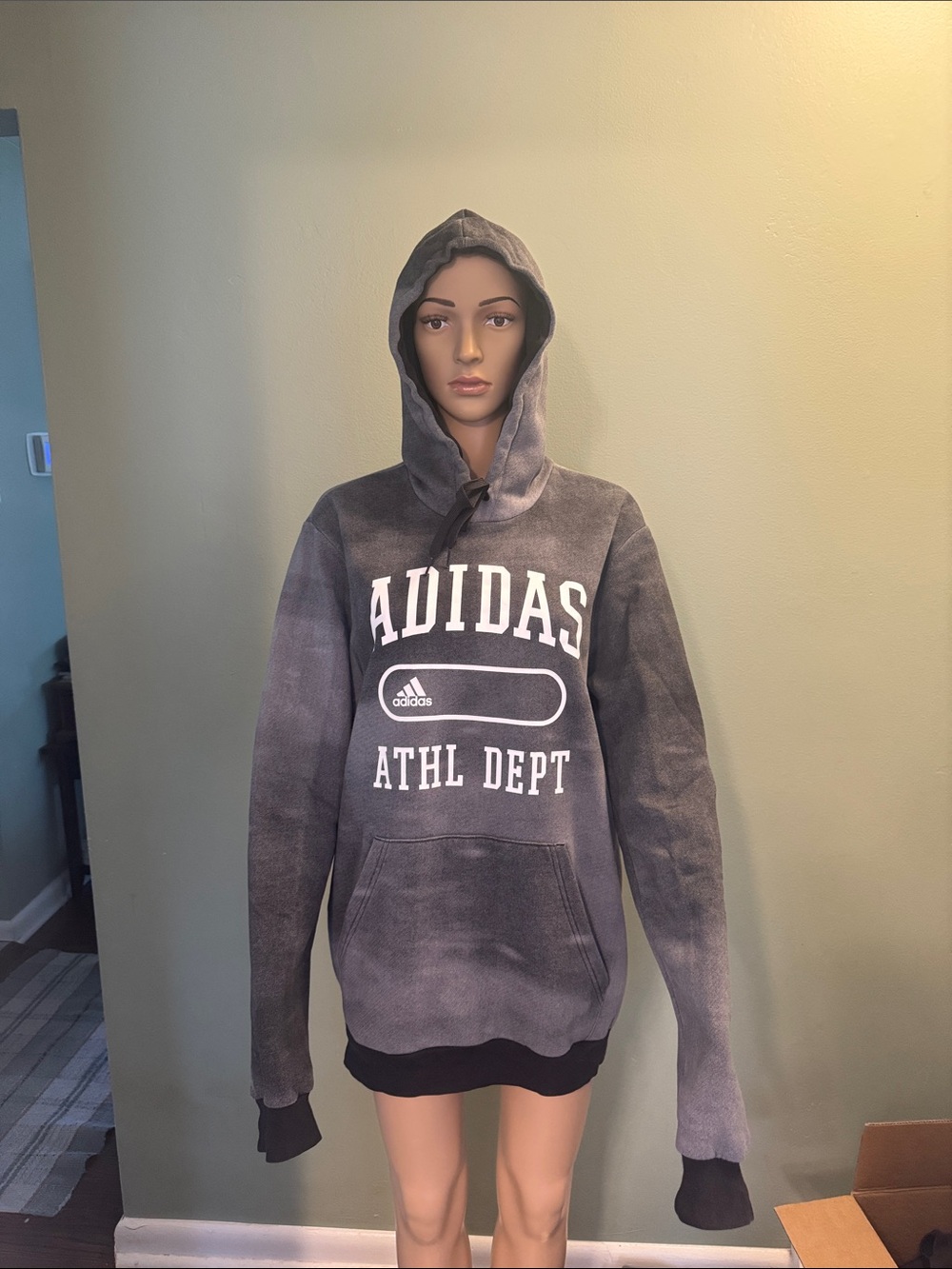 adidas Gray Tie-Dye Crewneck Hoodie with ATHL DEPT Logo
